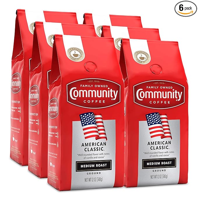 Community Coffee American Classic, 72 Ounces Ground Coffee, Medium Roast, 12 Ounce Bag (Pack of 6)