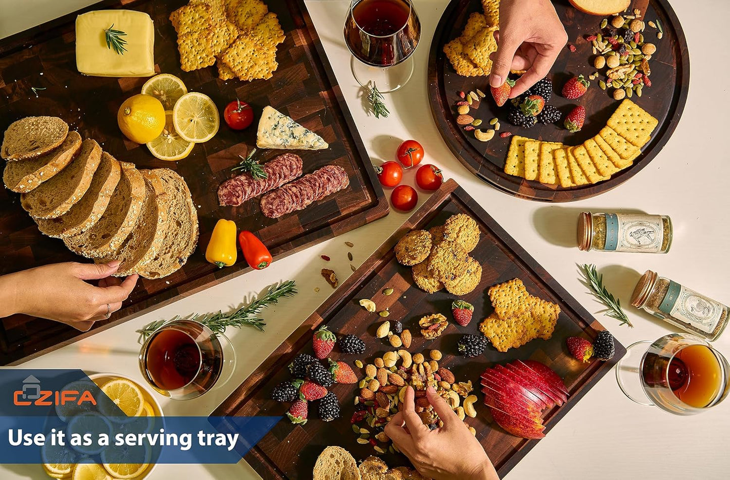 American Black Walnut Wood Cutting Board 20"x15"x2"(Large and Thick) for Kitchen with Juice Groove, Inner Handles, End Grain Butcher Block Finished with Linseed Oil, Beeswax, Lemon Oil, Giftbox