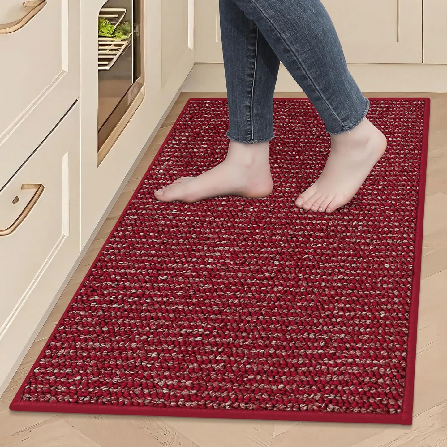 BEQHAUSE Kitchen Rugs 24"x36", Non-Slip Kitchen Mats for Floor, Super Absorbent and Stain Resistant Kitchen Rugs, Machine Washable Rugs for Kitchen, Hallway, Laundry & Sink, Red