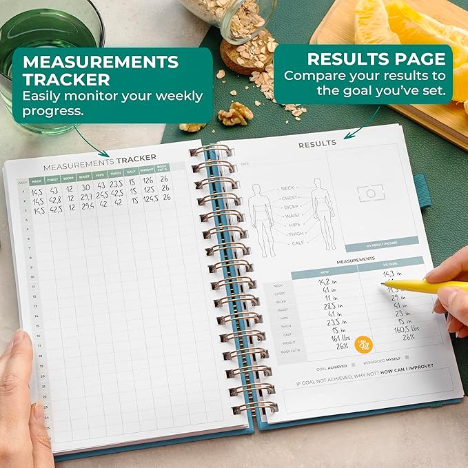 Clever Fox Food Journal Spiral - Daily Food Diary, Meal Prep Planner to Track Calories & Nutrients, Weight Loss Tracker Notebook (Aquamarine)