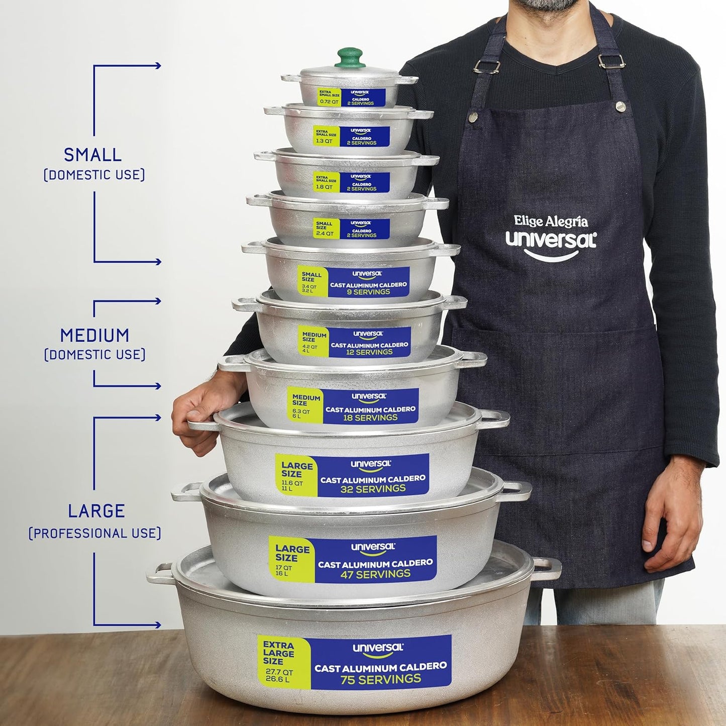 Universal (Professional Large) Caldero 32 Cups - 11.6 QT / 11 L, Stainless Aluminum Pot, Even Heat Distribution and Fast Cooking Dutch Oven Pot, Ergonomic Handles, Ideal for Rice, and French Fries