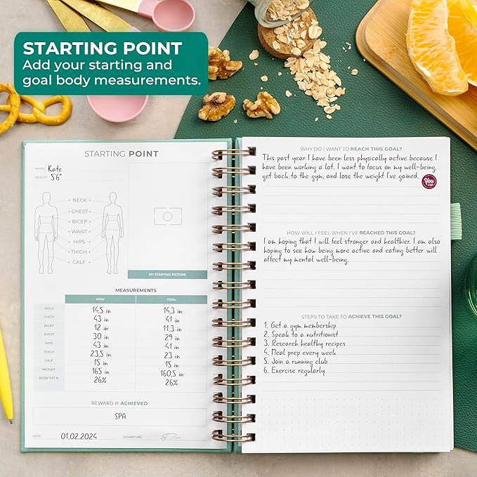 Clever Fox Food Journal Spiral - Daily Food Diary, Meal Prep Planner to Track Calories & Nutrients, Weight Loss Tracker Notebook (Mint Cream)