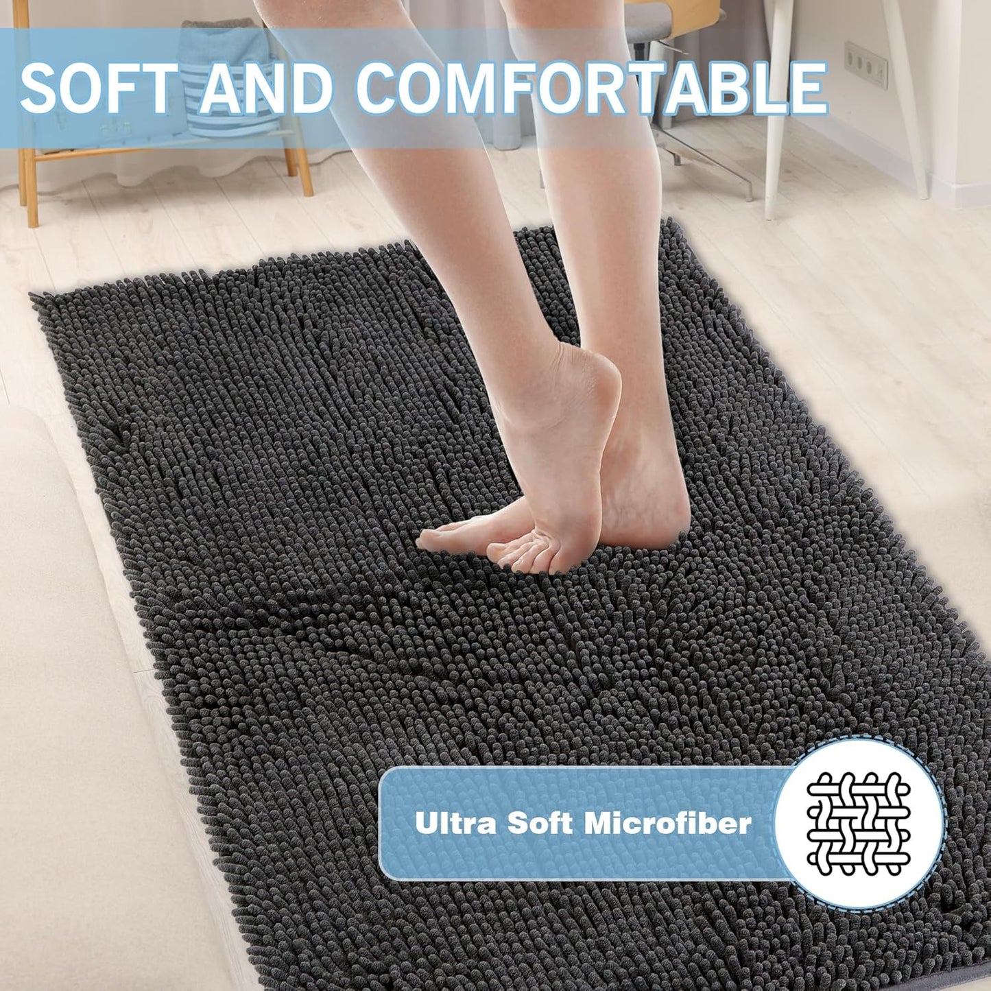 Amyracel Dirt Trapping Door Mat, 36" x 60" Large Absorbent Dog Door Mat for Muddy Paws, Quick Dry Non Slip Chenille Mud Mat for Dogs, Machine Washable Entry Indoor Entryway Rug for Inside Floor