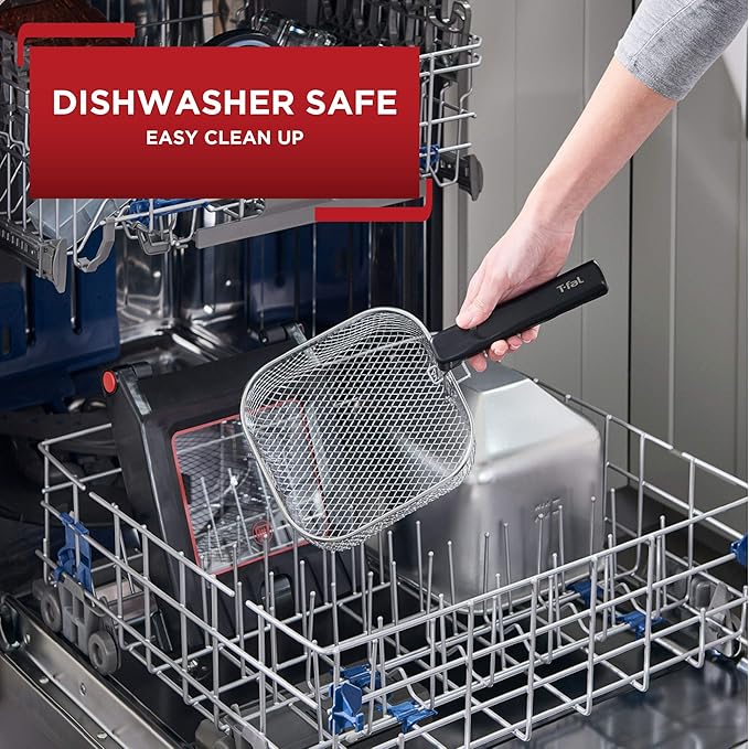 T-fal Deep Fryer with Basket, Electrics Stainless Steel 3.5 Liter Oil Capacity, 2.6 Pound Food Capacity 1800 Watts Easy Clean, Temp Control, Digital Timer, Oil Filtration, Dishwasher Safe Parts Silver