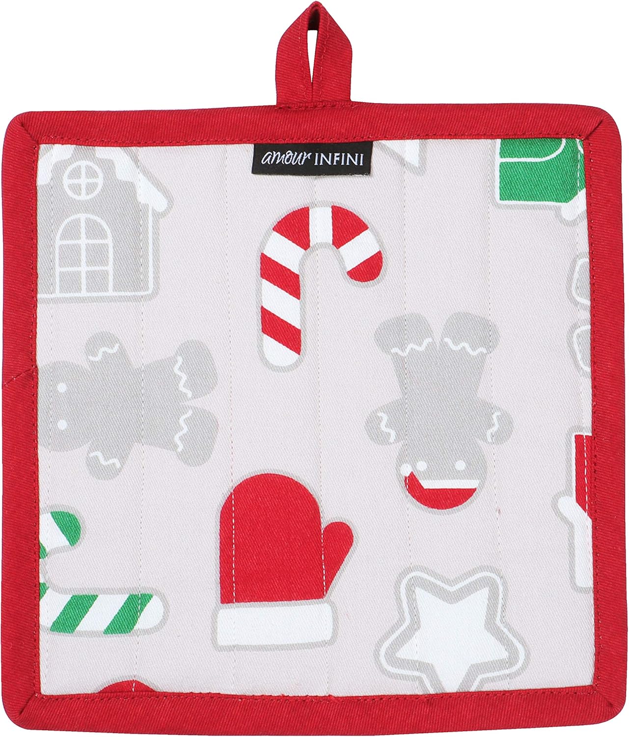 AMOUR INFINI Pot Holders Heat Resistant Cotton Set of 3 Nonslip 8"x8" Inch Hot Pads for Kitchen, BBQ, Baking & Cooking with Hanging Loops (Christmas Fun)