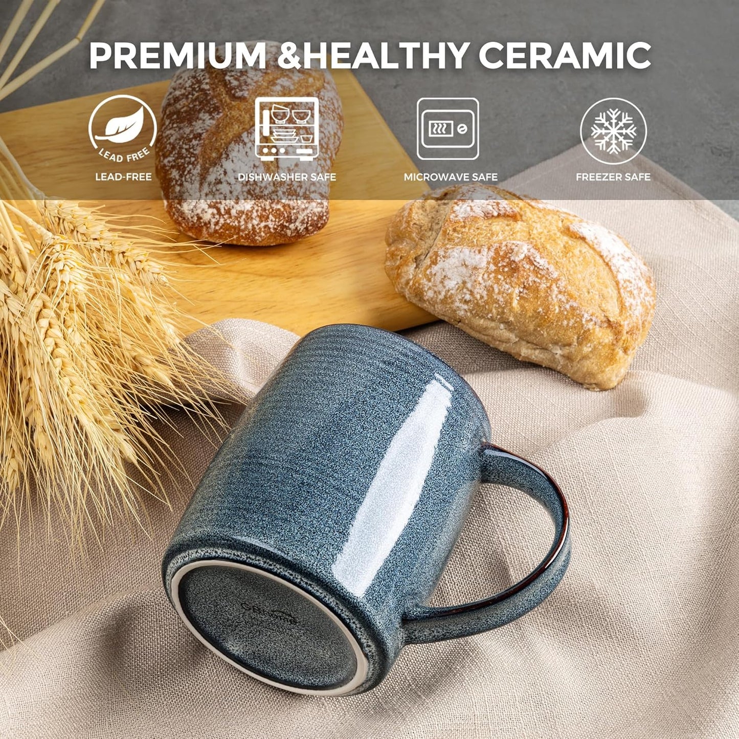 GBHOME Large Coffee Mugs Set of 4, 18oz Handmade Ceramic Coffee Mugs Set with Gradient color for Latte/Tea/Beer/Hot Cocoa, Dishwasher & Microwave Safe, Space blue