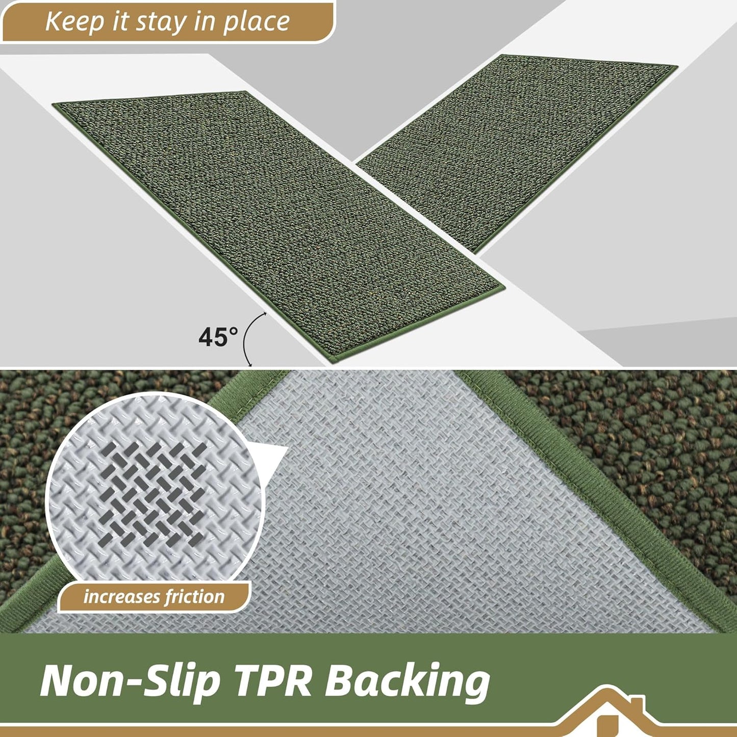 BEQHAUSE Kitchen Runner Rugs 20"x48", Non-Slip Kitchen Mats for Floor, Super Absorbent and Stain Resistant Kitchen Rug, Machine Washable Rugs for Kitchen, Hallway, Laundry & Sink, Green