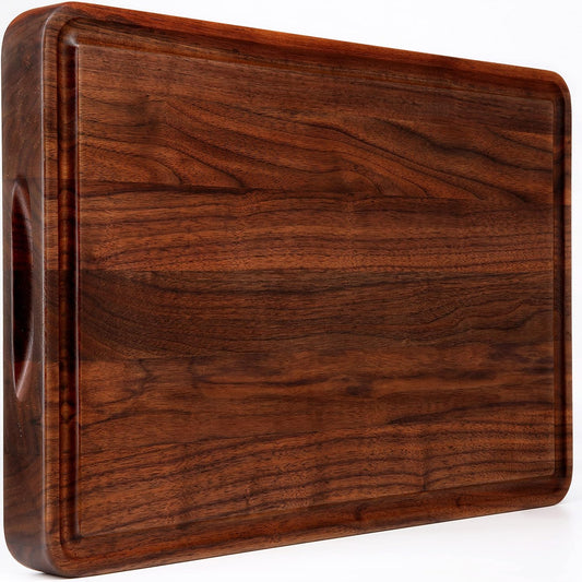 AZRHOM Large Walnut Wood Cutting Board for Kitchen 18x12 (Gift Box) with Juice Groove Handles Non-slip Mats Thick Reversible Butcher Block Chopping Board Cheese Charcuterie Boardrd