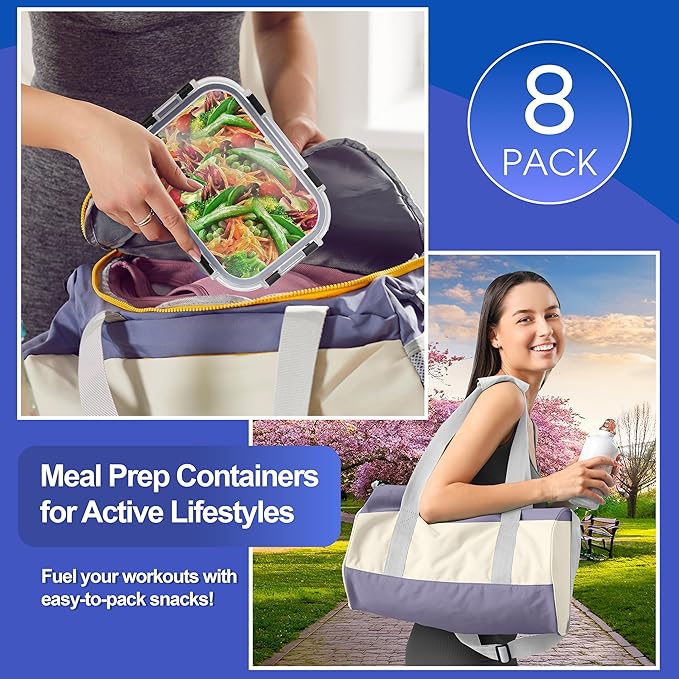 Sorbus 16pc (8 Rectangular 35oz Food Storage Containers and 8 Airtight Lids) – 4.4 Cup Glass Meal Prep Containers, Dishwasher, Freezer, and Oven Safe – Reusable Glass Food Containers for Meal Prep