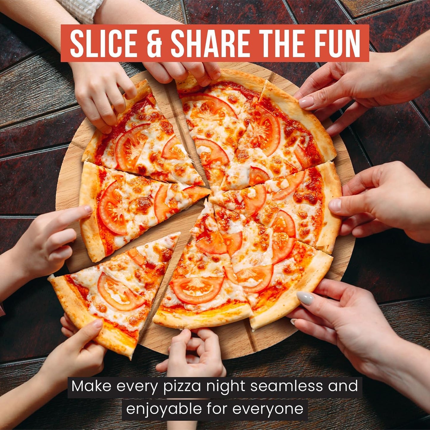 Chef Pomodoro 14" Pizza Cutter Rocker Blade and Pizza Cutting Board Set – Premium Stainless Steel Pizza Slicer with Wooden Pizza Serving Board – Pizza Wooden Board with Pizza Cutting Guide