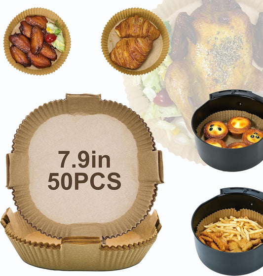Air Fryer Disposable Paper Liners 50pcs 7.9 inch Square Parchment Paper Liner for Baking Roasting With Handle Fit 5-8 QT