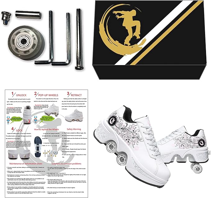 Double-Row Deform Wheel Automatic Walking Shoes Invisible Deformation Roller Skate 2 in 1 Removable Pulley Skates Skating Parkour