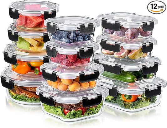 Sorbus Glass Meal Prep Containers, Dishwasher and Oven Safe Reusable Meal Prep Containers, Freezer Safe Glass Food Storage Containers with Airtight Lids