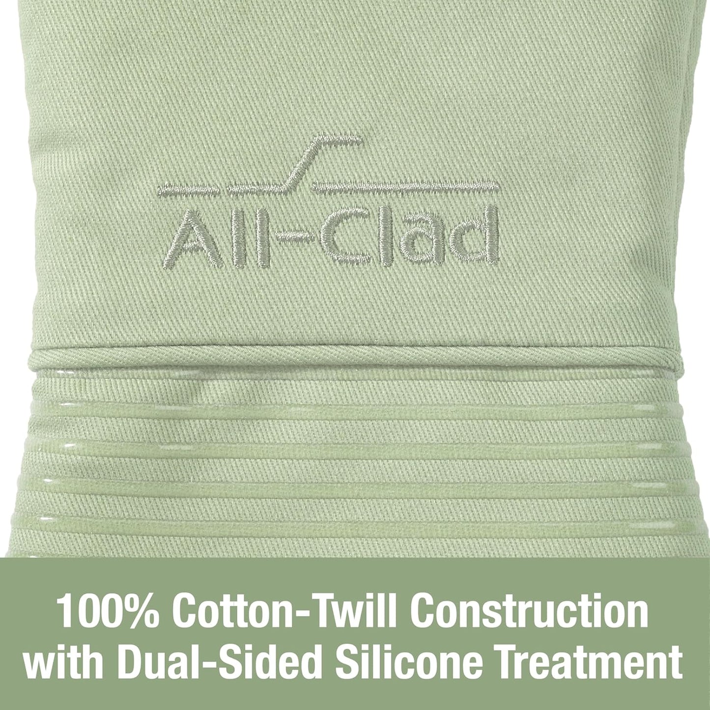 Extra Long Silicone Oven Mitts Heat Resistant 500 Degrees, 1 Pack, 14"x7" Fennel, All-Clad Kitchen Textiles