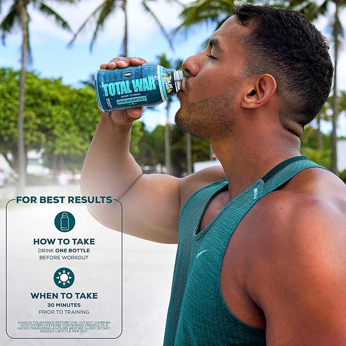REDCON1 Total War Ready to Drink Pre Workout - Endurance Boosting, Keto Friendly RTD Formula - Amino Acid + Citrulline Malate Pre Workout Drink for Men & Women (Cali Splash, 12 Servings)