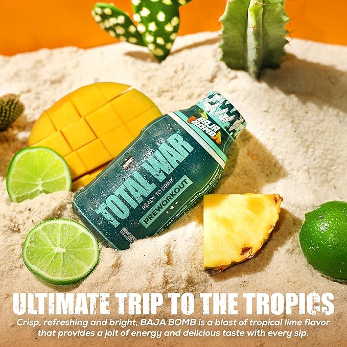 REDCON1 Total War Ready to Drink Preworkout, Baja Bomb - 350mg of Fast Acting RTD Caffeine - Beta Alanine + Citrulline Malate for Increased Pump (12 Servings)