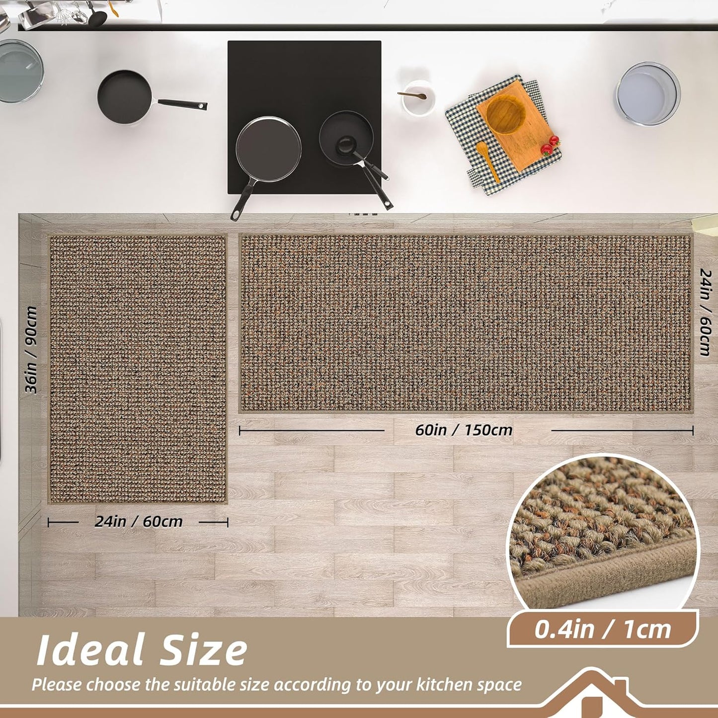 BEQHAUSE Kitchen Rugs and Mats 2PCS, Non-Slip Kitchen Mats for Floor, Absorbent and Stain Resistant Kitchen Runner, Machine Washable Rugs for Kitchen, Laundry & Sink, 24"x36"+24"x60", Taupe