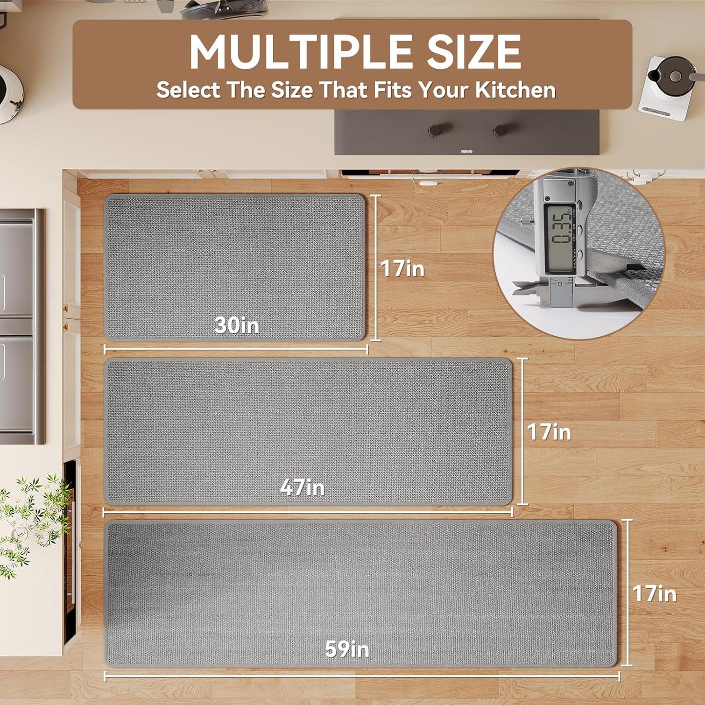 Kitchen Mats for Floor, Super Absorbent Kitchen Rugs Non Slip Washable, Linen-Look Woven Kitchen Runner Rug Sink Mat Standing Mat, Easy Care, Gray 17"x30"