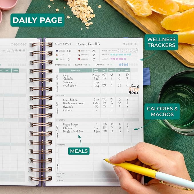 Clever Fox Food Journal Spiral - Daily Food Diary, Meal Prep Planner to Track Calories & Nutrients, Weight Loss Tracker Notebook (Lavender)