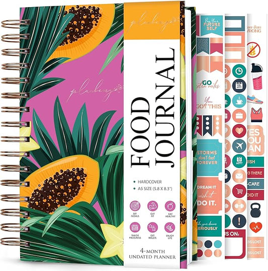 PLANBERRY Food Journal Premium – Nutrition Planner – Diet & Calorie Tracker – Meal & Exercise Diary – Weight Loss Journal (Papaya Garden)