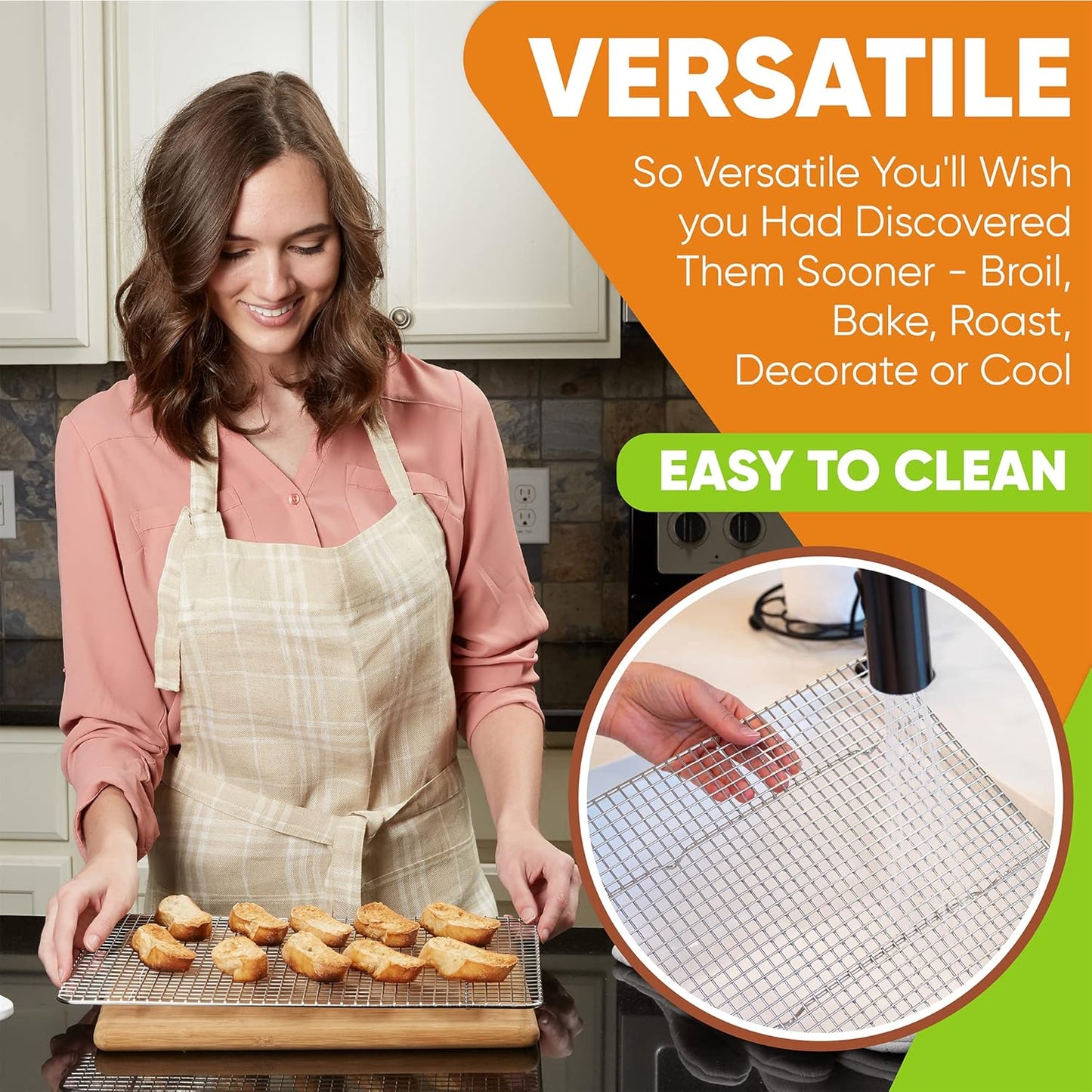 Spring Chef 10" x 15" Stainless Steel Cooling Racks for Baking - Oven Safe - Cookie Racks for Cooling Cookies - Fits Jelly Roll Pan - Perfect for Grilling, Roasting, Cooking, Drying - Set of 2