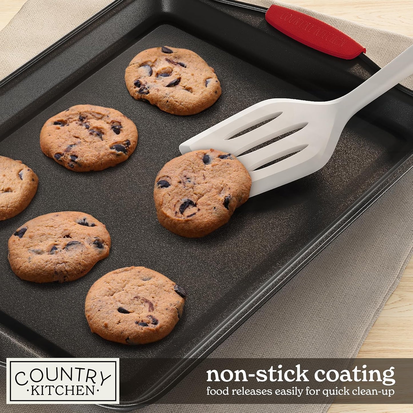 Country Kitchen Nonstick Stackable Bakeware Set - Heavy Duty, Durable, Easy Release Baking Set, Red, 4 Pcs