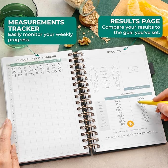 Clever Fox Food Journal Spiral - Daily Food Diary, Meal Prep Planner to Track Calories & Nutrients, Weight Loss Tracker Notebook (Black)