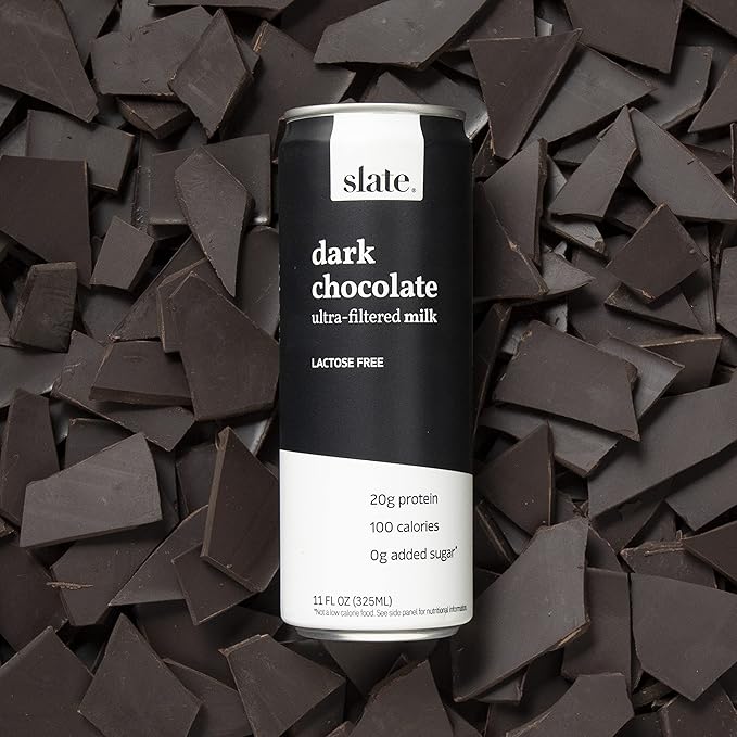 Slate Milk - High Protein Milk Shake - Dark Chocolate - Lactose Free, 20g Protein, 1g Sugar, 100 Calories, 1g Net Carbs, No Added Sugar - Natural, Breakfast Boost, Post Workout - 11 fl oz, 24 Cans