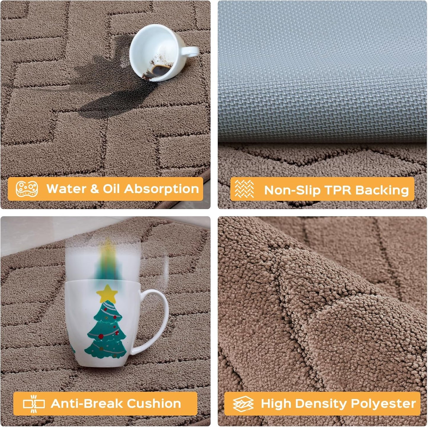 Machine Washable Kitchen Rugs 24" x 70", Non-Slip Kitchen Runner Rugs Mats for Floor, Absorbent Comfort Standing Mats for Kitchen, Sink, Laundry and Hallway, Rolled Packaging, Grayish Brown