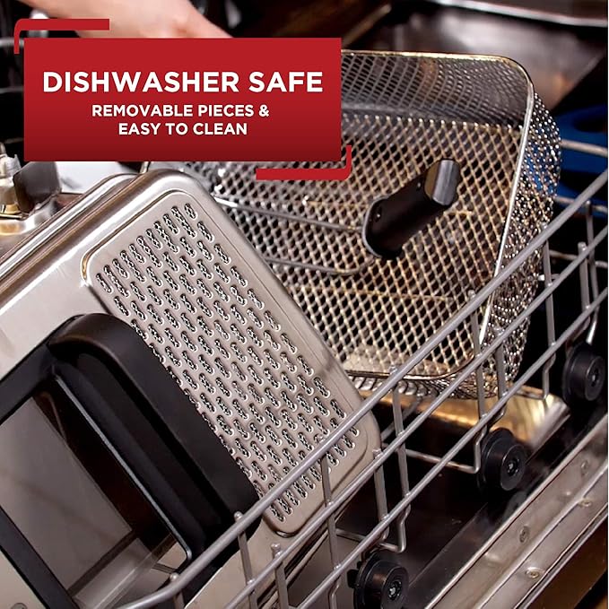 T-fal 3.5L Stainless Steel Deep Fryer with Basket, 1700W Electric Deep Fryer with Basket and Lid, Oil Filtration, Temp Control, Digital Timer, Dishwasher Safe Parts