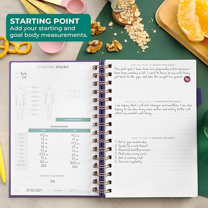 Clever Fox Food Journal Spiral - Daily Food Diary, Meal Prep Planner to Track Calories & Nutrients, Weight Loss Tracker Notebook (Purple)
