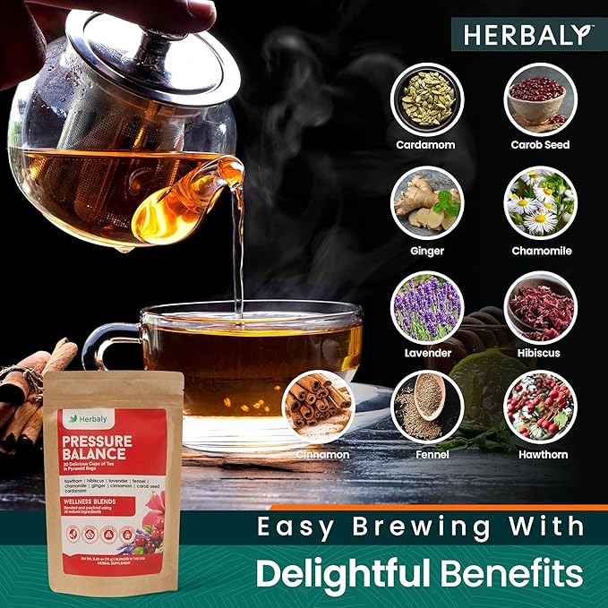 Herbaly Heart Functional Tea - 9 Superherbs - Natural, Organic, Non-GMO, Caffeine-Free, Sugar Free - 3 Pack, 90 Pyramid Tea Bags