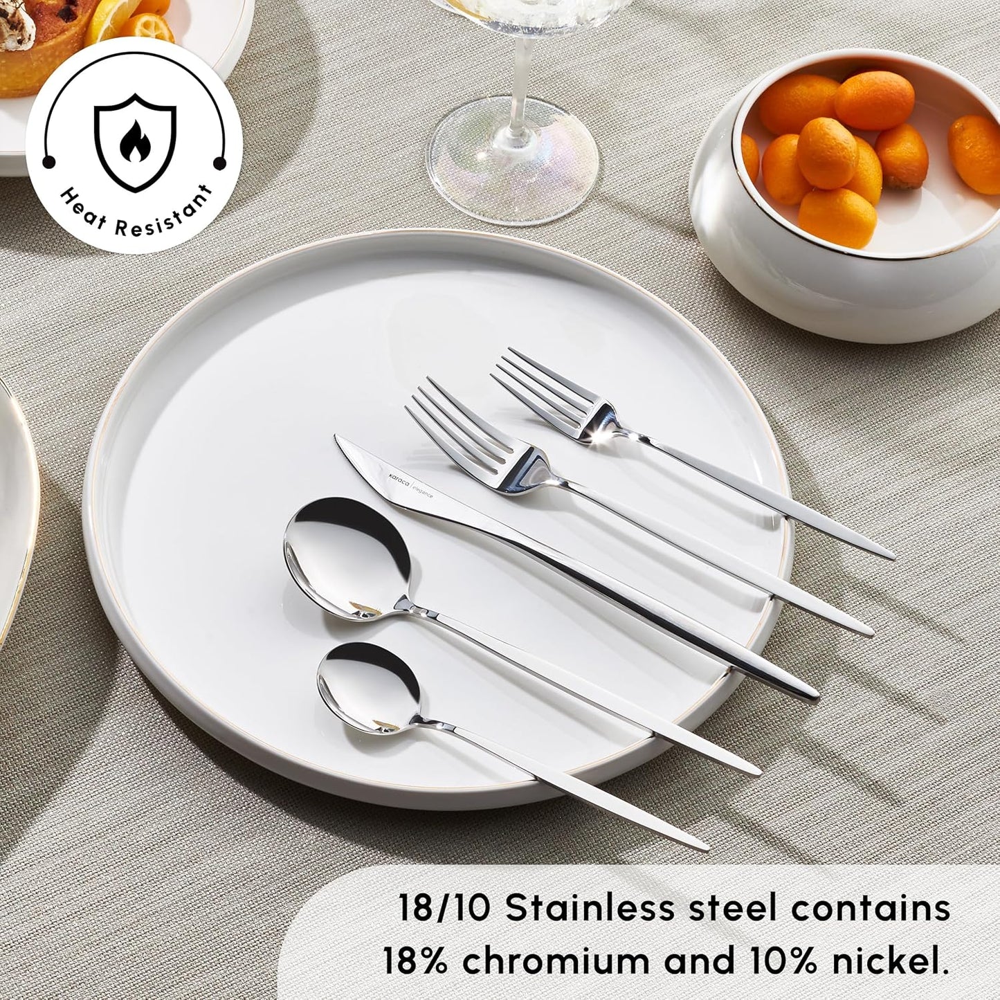 Karaca New Porto Elegance 60-Piece Cutlery Set for 12 People, Tablespoons, Table Forks, Premium Quality, Healthy and Hygienic, Modern Design, Stainless Steel Cutlery Set